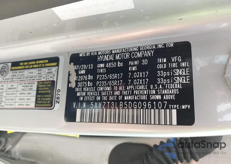 2013 Hyundai Santa Fe Sport из США, поврежденный, VIN 5XYZT3LB5DG096107